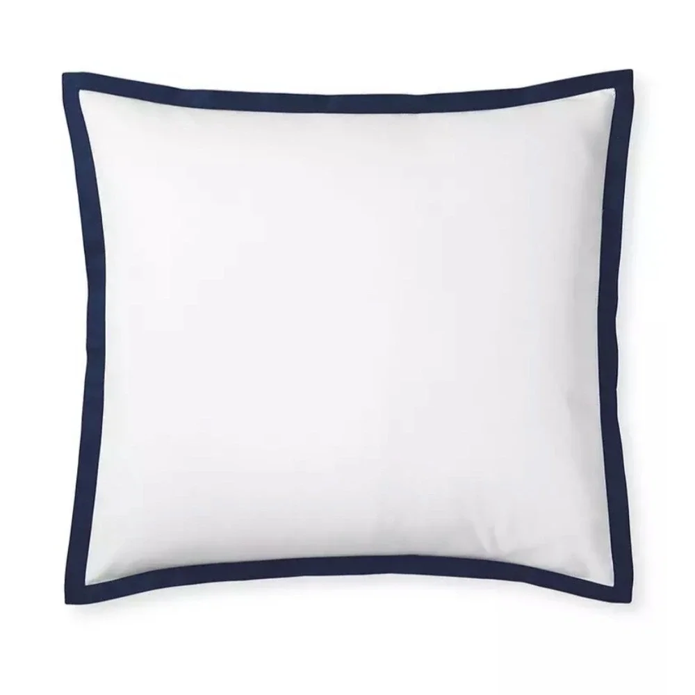 Serena & Lily Euro Pillow Shams White Navy Border Coastal Preppy 26x26 Set of 2